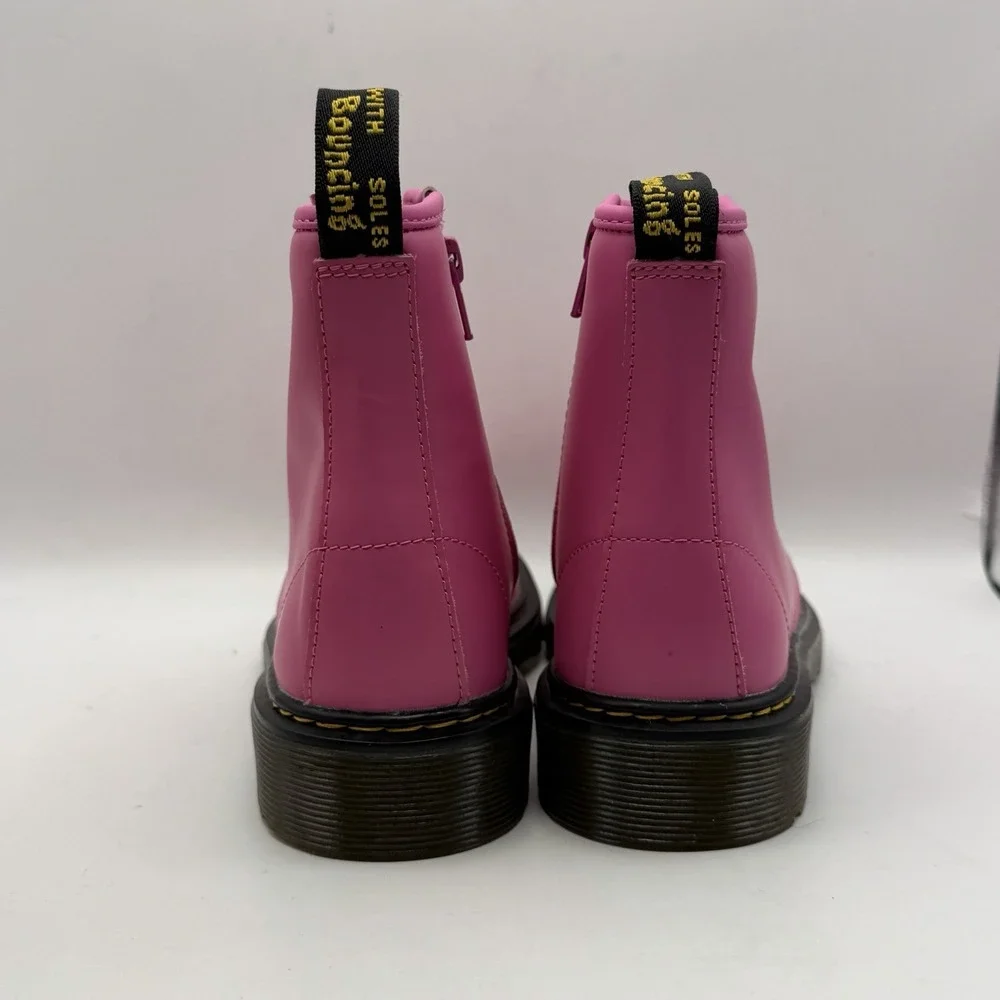 Dr Martens Hot Pink‎ Combat Boots Leather 1460 J Thrift Pink Girls Sz 4 Boys 3